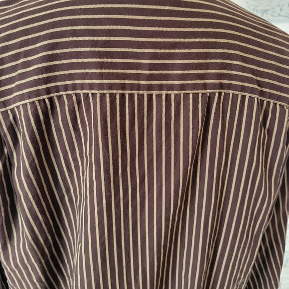 Haggar Mens Shirt XXL Long Sleeve Brown Tan Stripe No Iron Lightweight STR46E - Picture 7 of 9